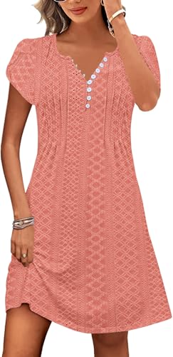 Image of Disamer Womens Casual Dresses Short Sleeve Summer Dresses 2026 Boho Floral Beach Sundresses Spring A-Line Dress with Pockets