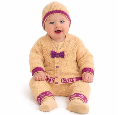 Image of Baby Unisex New Born Baby Boys Girls Soft Comfortable Trendy Woolen Round Neck Stripe Sweater Set with Payjami, Cap and Pair of Booties for Toddlers