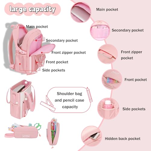 Mildame Girls Backpack Set, Kids School Backpack for Girls, Large Capacity Bookbag for Elementary Primary School, Cute Teens Travel Bag, Black3