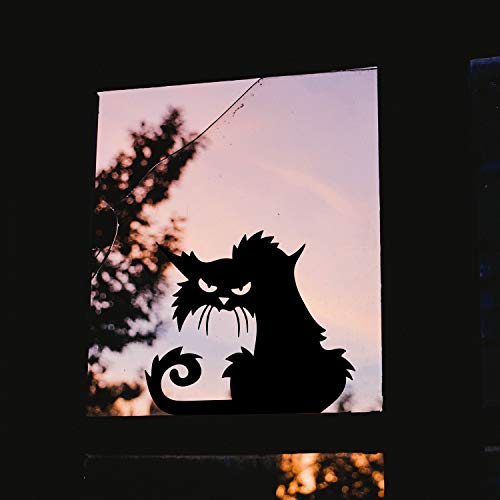 Vinyl Wall Art Decal - Angry Black Cat - Halloween Party Seasonal Design Sticker For Home Living Room Entryway Work Office Coffee Shop Store Window Spooky Decor (15" X 17") #TOP2