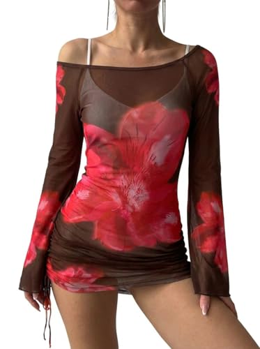 Image of ZAFUL Womens Swimsuit Cover Up Dress Off Shoulder Hollow Coverup Bathing Suit Mesh Swim Beach Dress