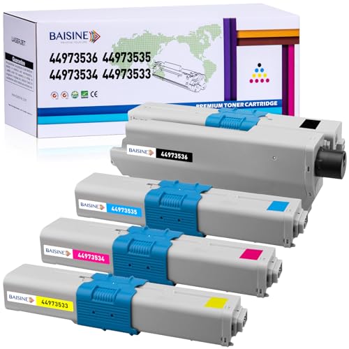 BAISINE 4er-Pack kompatible Toner ersetzt Oki C301 44973536, 44973535, 44973534, 44973533 für Oki C301 C301DN C321 C321DN MC332 MC332DN MC342DN MC342 MC342DNW Drucker (Schwarz, Cyan, Magenta, Gelb)