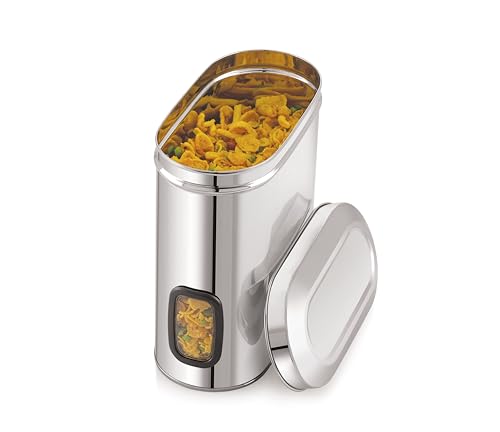 Tosaa Stainless Steel Cover Window Clear Jars for Kitchen Storage Food Spices Canister with Airtight Lid Container Organizer, Tea Coffee & Sugar (2750 Ml)
