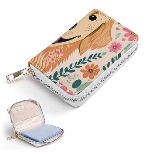 Womens Credit Card Wallet, Portable Mini Zipper Purse Golden Retriever Floral Dogs Card Holder Pu Leather Travel Organizer Bag2