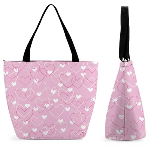 Sac à main cœur rose pour femme grand cabas de shopping et voyage 32cm
