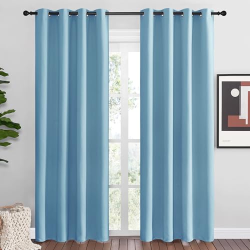Image of NICETOWN Teal Blue Blackout Curtains 86 inches Length for Living Room, 2 Panels, 55 inch Wide, Thermal Insulated Long Drapes for Large Window