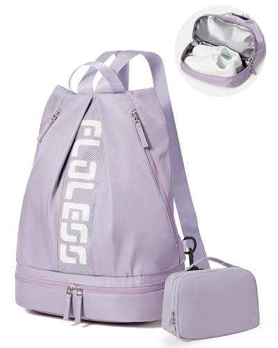 Image of Gym Backpack for Women with Shoe Compartment, Sport Backpack Casual Daypack for Girls, Small Cheer Bag Outdoor Leisure with Toiletry Bag, Purple