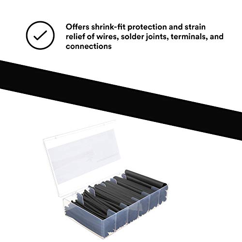 3M Heat Shrink Tubing FP-301-Black, Assorted Black Kit, 1 Kit with 102 Tubes, Flexible Polyolefin