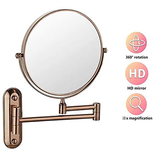 Miroir de maquillage rond double face or rose 10x avec fixation murale - 3