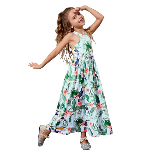Perfashion Girl's Maxi Long Dress Summer Casual Spaghetti Strap Sleeveless A Line Side Cutouts Sundress for 6-15 Years