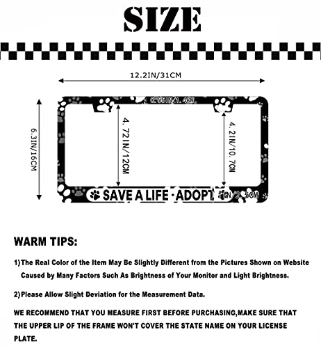 2 Pack License Plate Frame Printed Car Tag Frames Back And Front License Plate Frame (Save A Life Adopt 2Pc) #TOP1