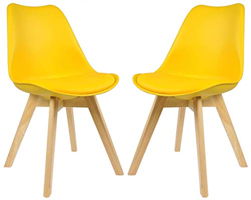 Image of D&S Padded Dining Chair with Cushioned Pad Seat & Solid Beech Wood Legs (Yellow, 4)