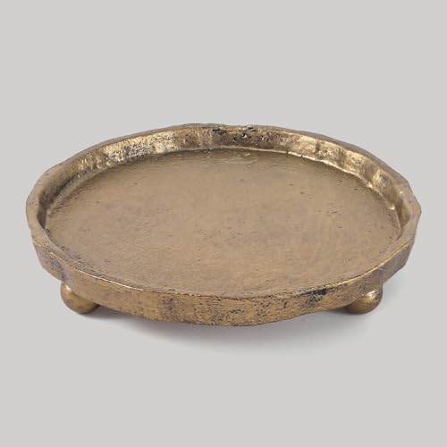 Vintage Cast Iron Pillar Candle Holder Plate Rustic Brass Candle Tray Round Candle Base Stand for Small Pillar Candles Table Centerpiece & Home Decor Accent