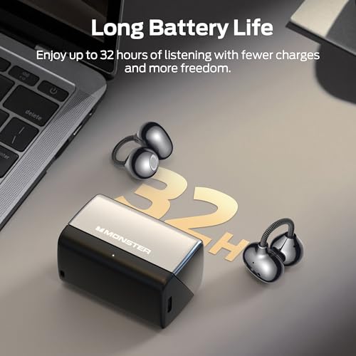 Image of Monster Airclip AC700 Wireless Earbuds, Unique Design, Compact and Portable, Bluetooth 6.0 Open Ear Stereo Headphones, Clear Calls