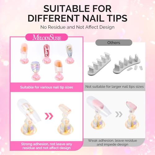 Image of MelodySusie Nail Stand for Press Ons, Round Shell Acrylic Magnetic Base for Painting Display with Brush Holder and 100 Pcs Reusable Double-Sided Tape for Home DIY Salon Supplies