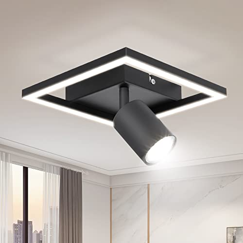 Dehobo Plafonnier LED, Noir Mat Luminaire Plafonnier 18W avec Spot GU10 Adjustable, Plaonnier Spot Blanc Neutre 4000K Appliques Murales pour Couloir Cuisine Chambre Salon, ampoule 5W GU10 incluse Cover
