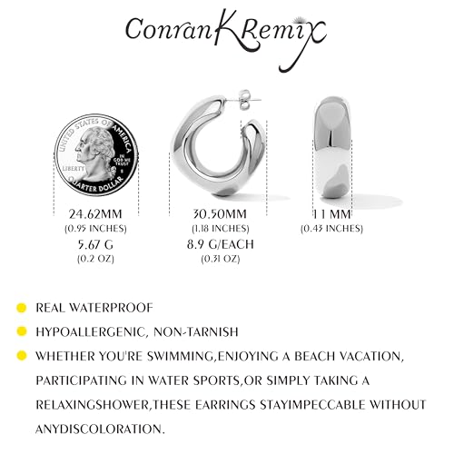 Waterproof Thick Gold Chunky Hoops Earrings for Women Non Tarnish,Gold Plated Hypoallergenic Open Hoop Earrings,Lightweight Hollow Earrings