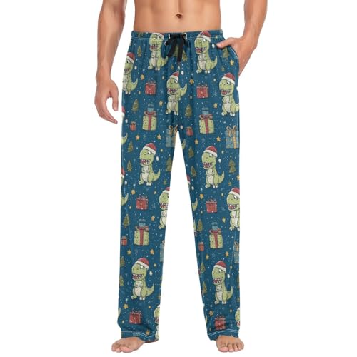 Men's Pajama Pants,T-rex Wearing Santa Hat Lounge Lightweight Sleep Bottoms Pants with Pockets Size S-XXL3