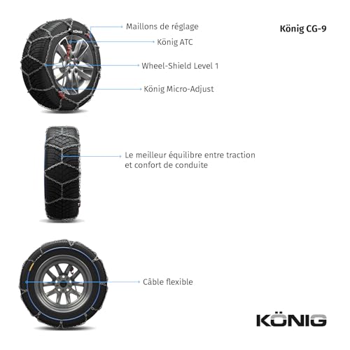 Chaînes à neige KÖNIG CG-9 090 haute précision avec micro-réglage