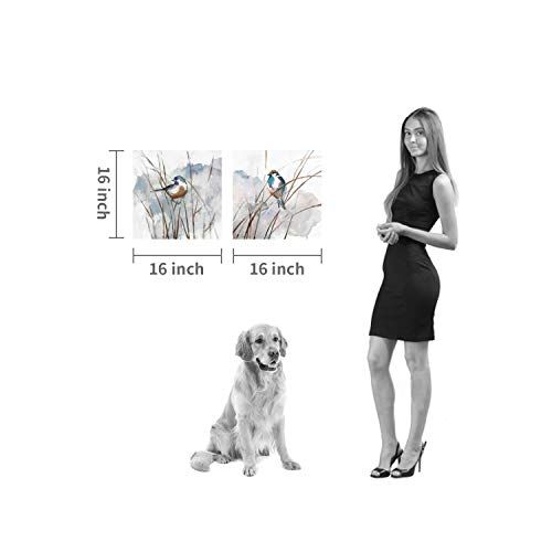 Hardy Gallery Abstract Bird Picture Wall Art: Animal Birds On Reed Artwork Painting On Canvas For Living Room (16” X 16” X 2 Panels) #TOP5