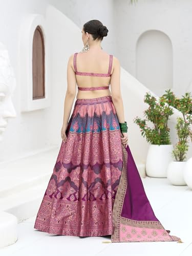 Image of PURVAJA Women's Kanjiwaram Semi-Stitched Lehenga choli
