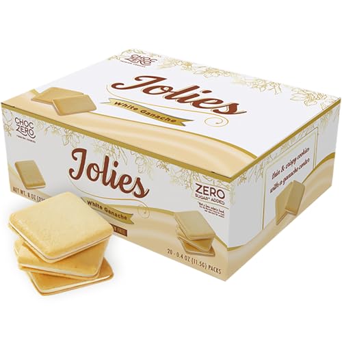 ChocZero Chocolate Cookies, White Chocolate Jolies, Gluten Free, No Added Sugar, 20 Crispy Chocolate Filled Keto Cookies Per Box, 8 Ounce (Pack of 1)