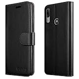 iCatchy - Custodia a Portafoglio in Pelle per Motorola Moto E6 Plus, Colore: Nero