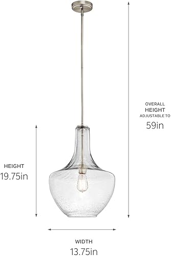 Miniatura 3 de Kichler Everly - Colgante de campana de 19.75 pulgadas, 1 luz de vidrio sembrado transparente, níquel cepillado