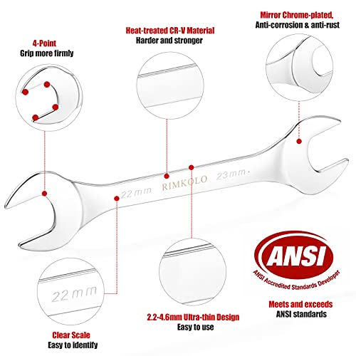Rimkolo Super-Thin Open End Wrench Set, 8-Piece Metric 5.5Mm To 27Mm Chrome Vanadium Steel Wrench Set With Rolling Pouch #TOP2