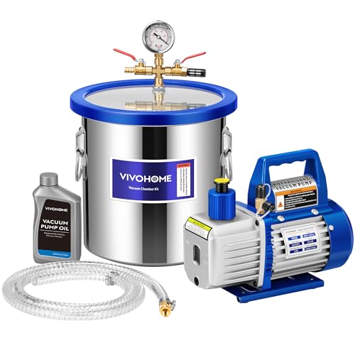 VIVOHOME 3 Gallon Vacuum Chamber with Pump Kit, Tempered Glass Lid Vacuum Pot with 3.5 CFM 1 Stage Pump, 304 Stainless Steel Degassing Chamber for Resin Casting Epoxy Wood Stabilization
