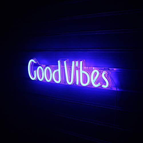 Good Vibes Neon Signs Good Vibes Words Neon Lights for Room Decor Light Lamp Bedroom Beer Bar Pub Hotel Party Restaurant Recreational Game Room Wall Art Decoration(19.6''×4.9'')