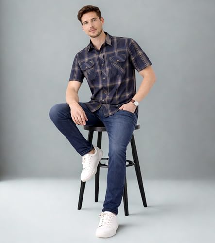 Image of L'MONTE Imported Men's Cotton Casual Checkered Shirts Half Sleeve for Men