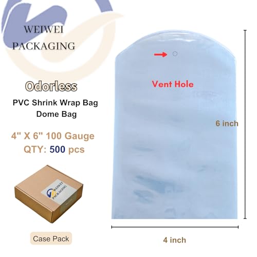 Image of WEIWEI - 4 inch x 6 inch 500pcs Clear PVC Heat Shrink Wrap Bags with Vent Hole | Odorless Dome Shrink Bags for Bath Bombs, Soaps, Gift Packaging & Retail Display