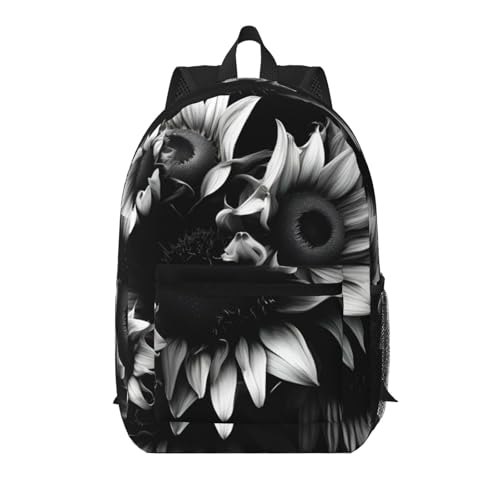 Sac à dos quotidien tournesols noir et blanc pour université et trajets urbains