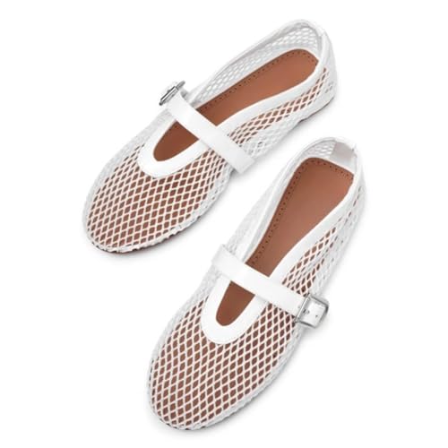 Buckle Strap Mesh Ballet Flats for Womens, Mary Jane Round Toe Slip On Dress Ballerinas Soft Shoes4