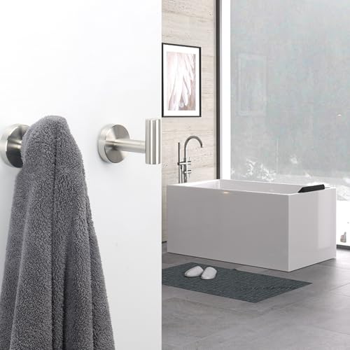 NearMoon Bath Towel Hooks- SUS 304 Stainless Steel Robe Hook Holder, Heavy Duty Coat Hook for Bathroom Livingroom Hotel Kitchen Garage, Wall Mounted (Brushed Nickel, 3 Pack) - Thumbnail 7