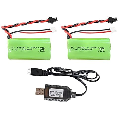 BTEDZSW Gel Blaster Battery 2 Pack Include Upgraded 7.4V Li-ion Battery 1200mAh and USB Chargers 14500 Original Powerful Rechargeable Battery Toy Gun Accessory Replacement （High Capacity） Cover