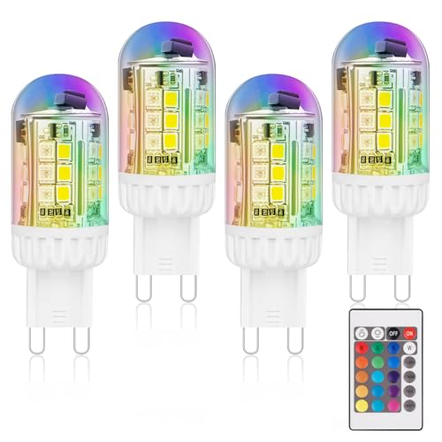 Cheopha RGB G9 LED Bulb 3W 100-240V, 15 Multi-Colors + Warm White, Color Changing G9 Led Bulbs with a Remote Control, Suitable for Christmas New Year Decoration, Party, 4-Pack