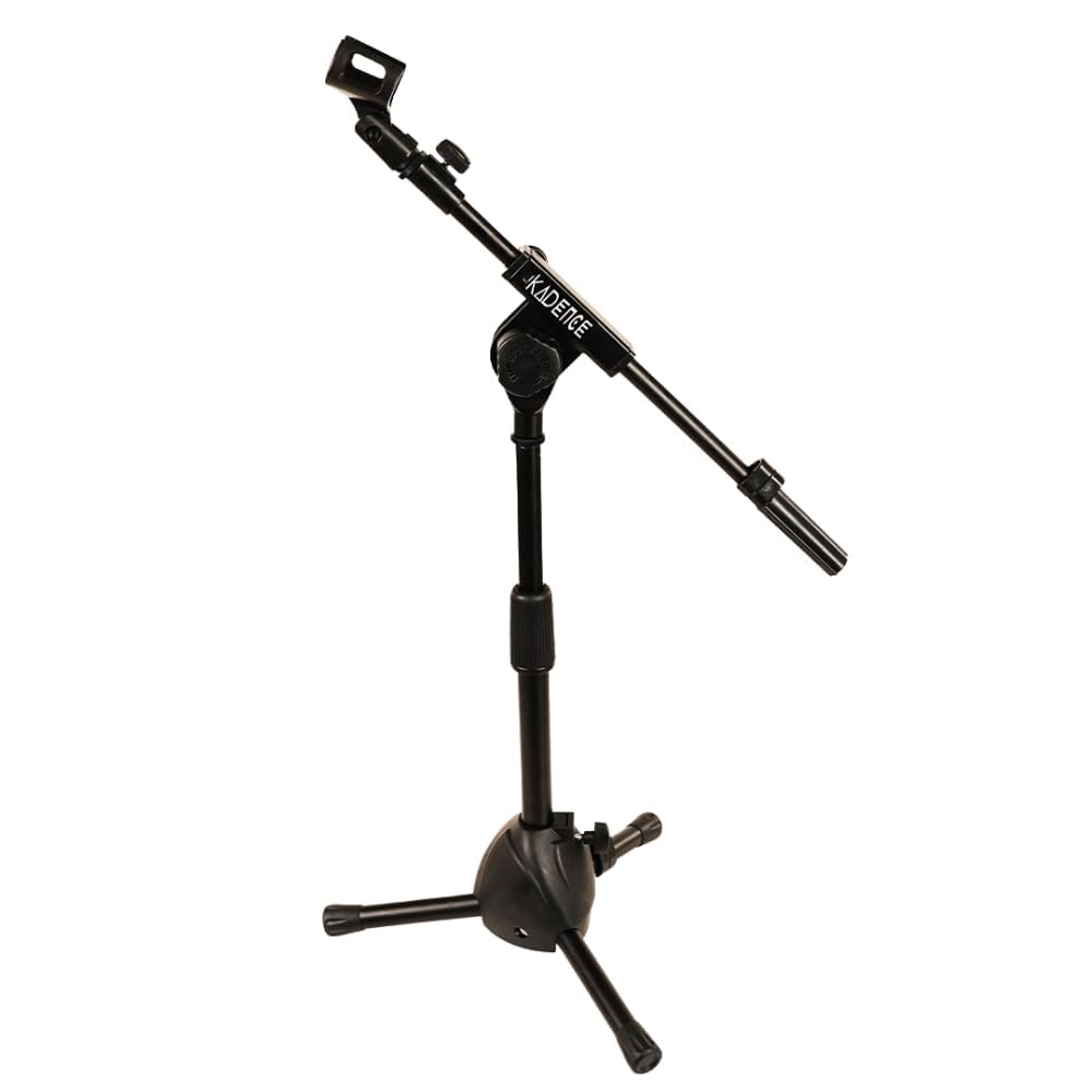 kadence short microphone stand with boom arm 2 kg | low profile adjustable mic for kick drums, tabla, guitar amp, low-pro mike (nk131 black professional)