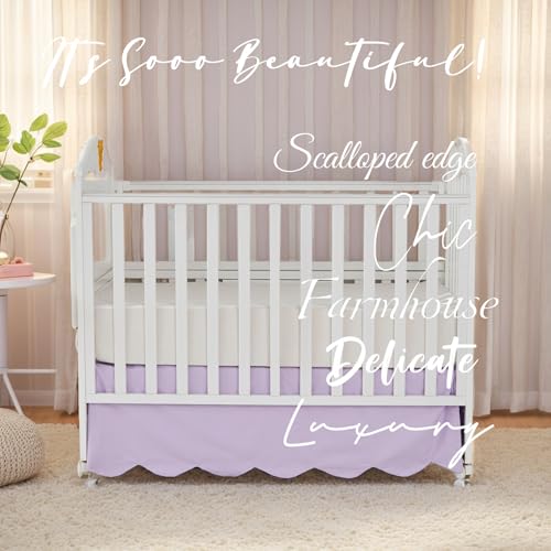 Image of Brandream Scallop Edge Cotton Crib Skirt, Baby Girl Boy Gender Neutral Crib Skirt Toddler Bedskirt Farmhouse Chic Nursery Crib Bed Skirt, Luxury Boho Bohemian Solid Purple