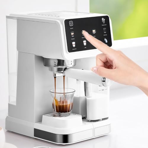 Image of Automatic Espresso Machine 6 Preprogrammed Drink Modes Espresso Machine with Milk Frother Cappuccino Latte Brewer Single-Press, White