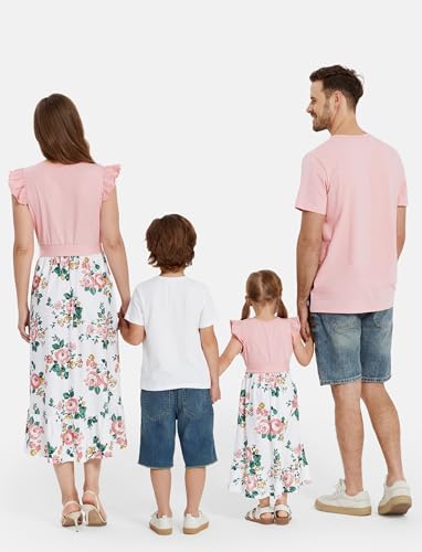 Image of PATPAT Family Matching Outfits Mommy and Me Outfits Floral Dress & Tee Sets | Couples Matching Outfits, Women Girl Flutter Sleeve Dress, Men Boy Cotton Blend T-shirts, Beach Vacation, Family Photoshoot