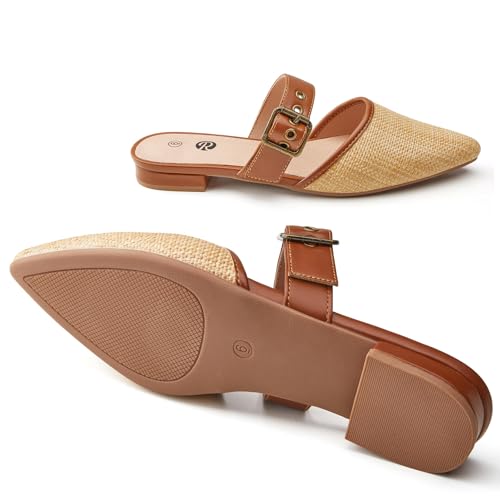 Image of Rekayla Mules for Women Adjustable Strap Pointed Toe Backless Loafer Shoes