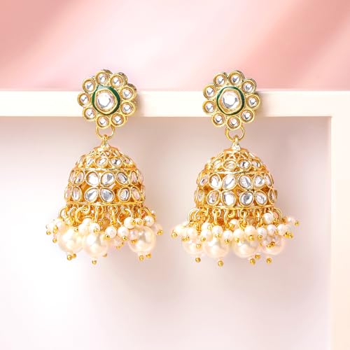 Image of Rubans Jhumka Earrings Kundan and Pearl Traditional Festive Jewellery Gift for Women & Girls