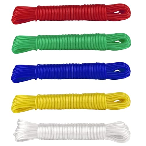 IDEA Home - 20 Meter Wäscheleine Cristal reißfeste Wäscheleine für den Haushalt, Garten und Camping – Robustes Wäscheseil aus Polyesterkern und Kunststoffummantelung, Transparent farblich Sortiert