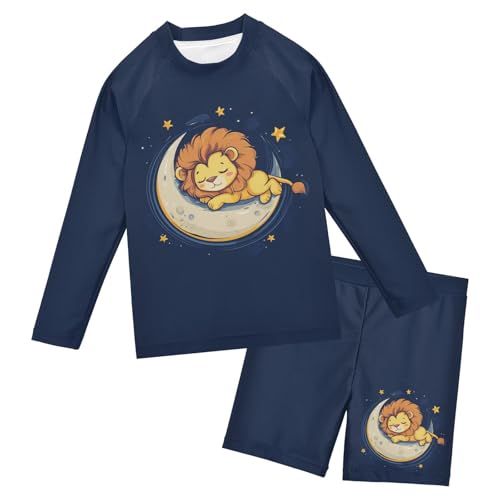 Lion Crescent Toddler Swimsuit Boy 3T Long Sleeve Swimming Shirt Outfit Set with Swim Trunks, 2 Piece