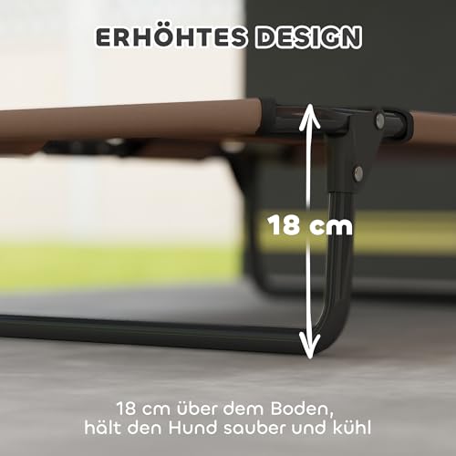 PawHut Hundeliege Outdoor, Erhöhtes Hundebett für kleine und mittelgroße Hunde, klappbar Haustierliege mit Mesh Stahlrahmen Füßen, Haustierbett für Draußen Camping, 75x51x18 cm, Kaffee