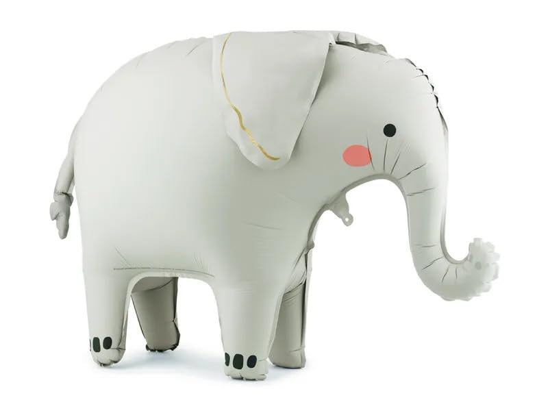 Standing Foil Balloon Elephant, 91x61 cm, Air Inflation, Party Decoration with Straw