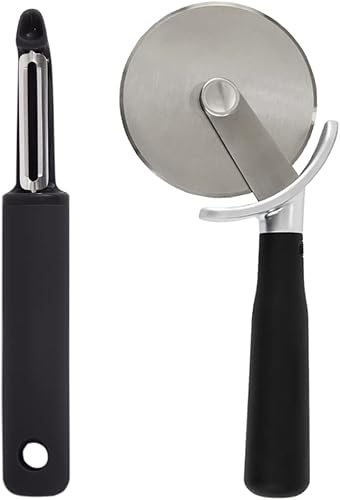 Gorilla Grip Pelador giratorio de verduras y rueda cortadora de pizza, el pelador es apto para lavavajillas, el cortador de pizza es resistente a la