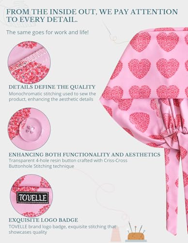Image of Scrub Caps for Women with Buttons, Classic Surgical Caps | Double-Sided Printed, Adjustable,Long Hours, Sweatbands, Fabric Help Reduce Static Buildup